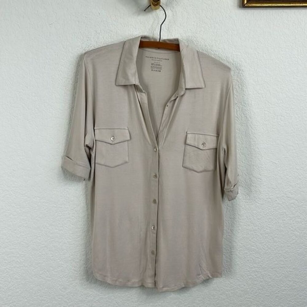 Majestic Filatures Soft Touch Button-Down Shirt with Pockets Desert Super Washed